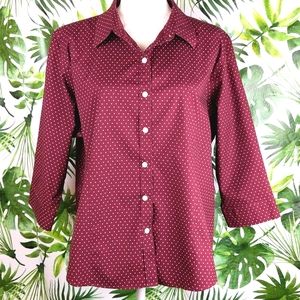 L.L Bean Maroon & White Checked Button Down Top (Size: X-Large)
